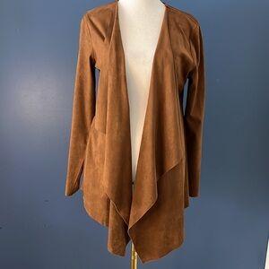 Soft Surrounding faux-suede deep honey colored open front jacket, blazer. Small